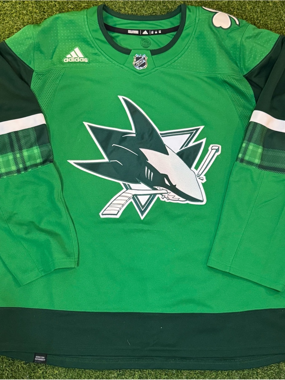 adidas San Jose Sharks Green Hockey Jersey with Dark Green Accents